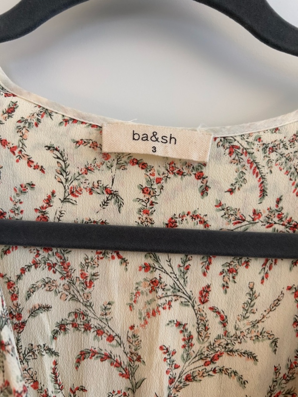 ba&sh Cream flowy dress with Red Floral Print - Picture 4 of 7